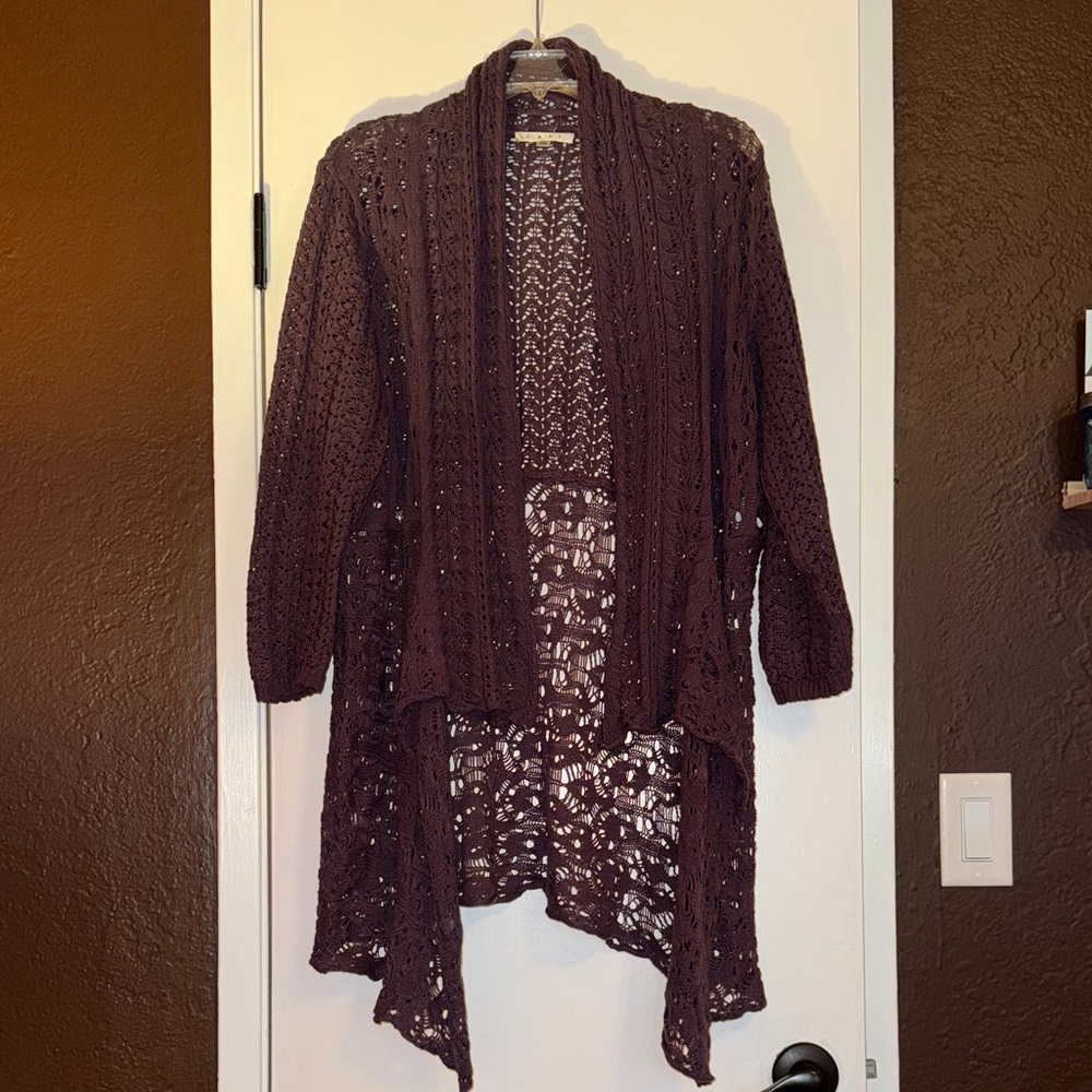 CAbi Purple Asymmetrical Knit Cardigan